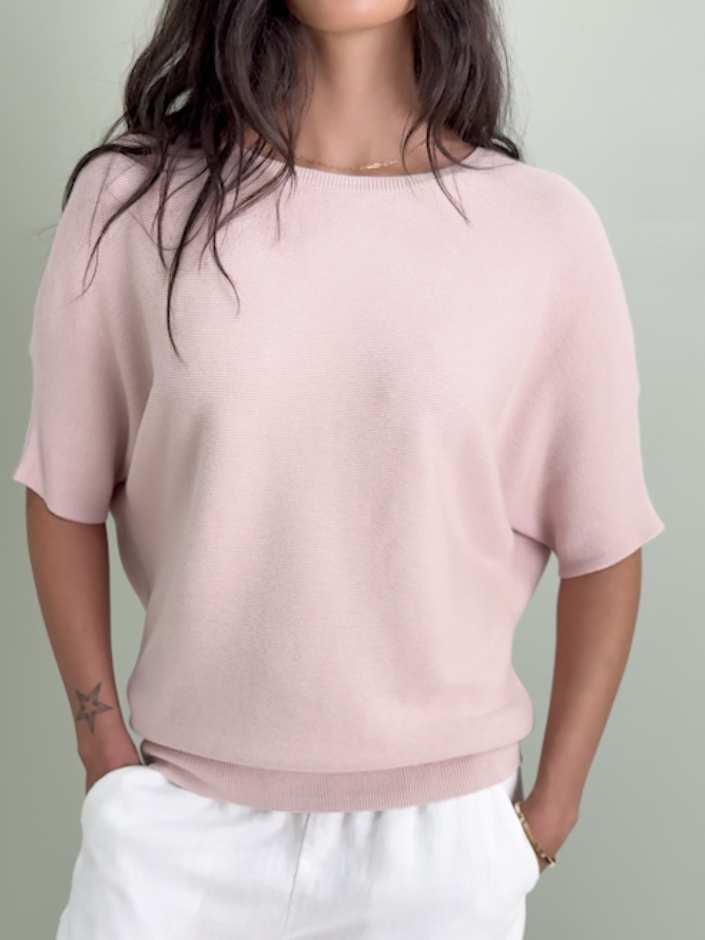 Quince Dolman Sweater Womens Cotton Cashmere Link-Stitch Pink size xs